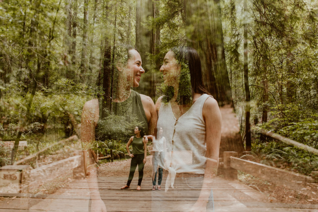 LGBTQ+ couple during this forest and river Guerneville engagement session.