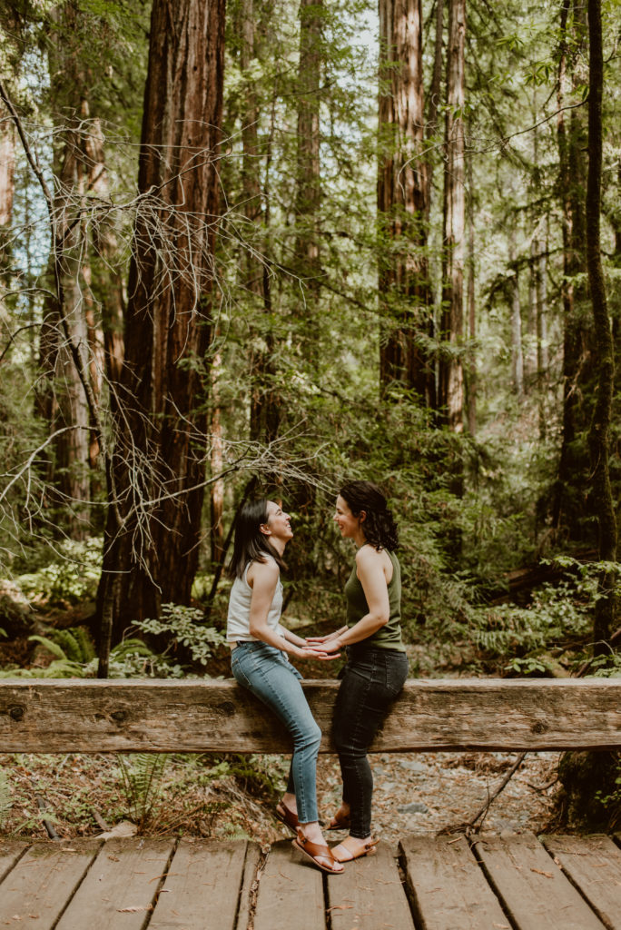 LGBTQ+ couple during this forest and river Guerneville engagement session.