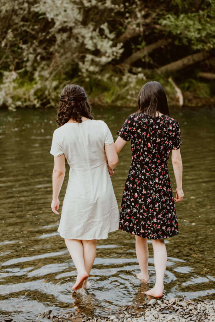 LGBTQ+ couple during this forest and river Guerneville engagement session.