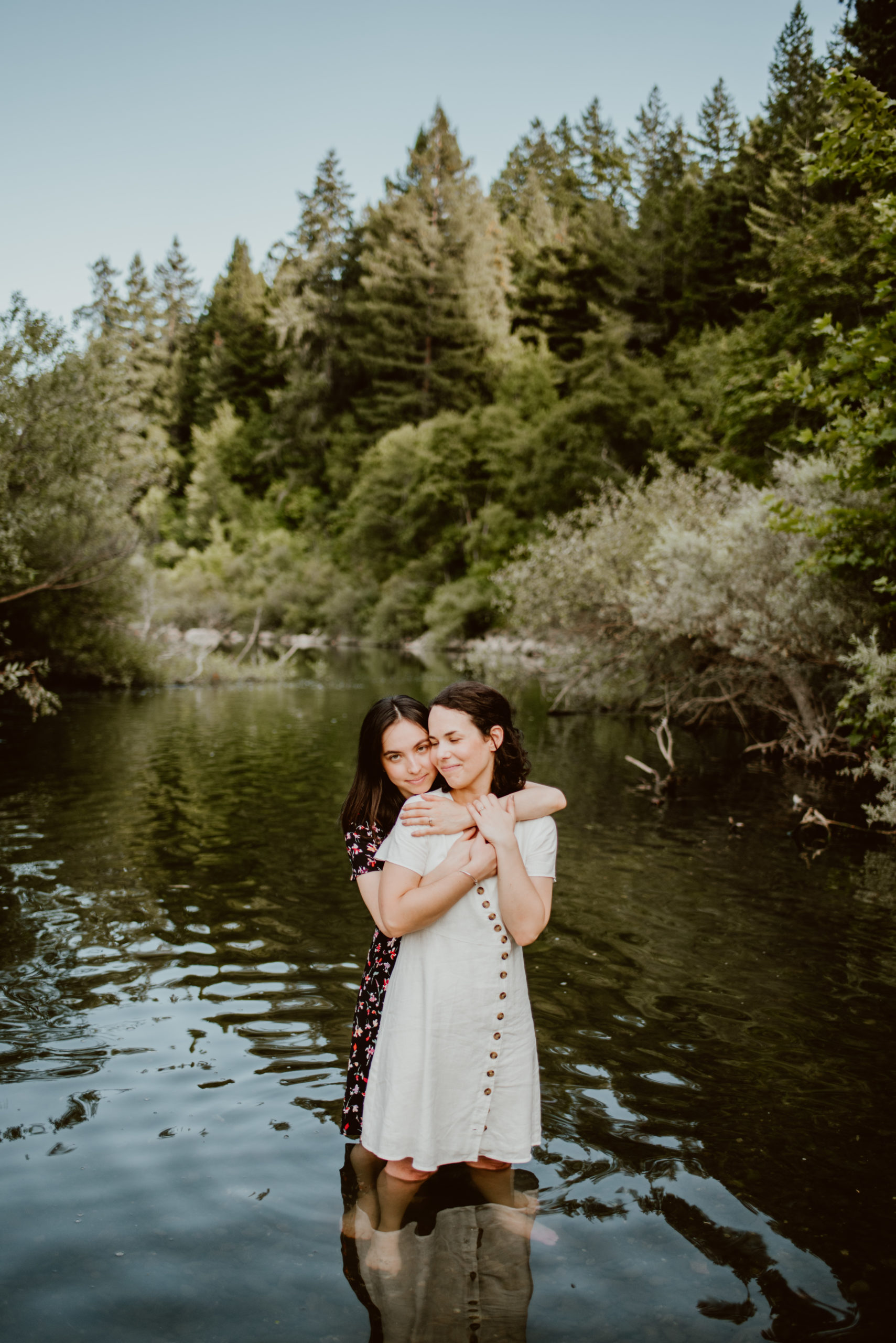LGBTQ+ couple during this forest and river Guerneville engagement session.